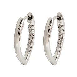 Платина Серьги-кольца с микропаве из прозрачного кубического циркония и конским глазом из латуни, долговечный, стойки покрытие, без кадмия и без свинца, платина, 19.5x13x2.5 мм