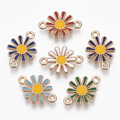 Mixed Color Alloy Enamel Links, Flower, Light Gold, Mixed Color, 12.5x19x3mm, Hole: 1.5mm