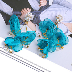 Blue Elegant Floral Lace Pearl Earrings for Fashionable and Versatile Occasions