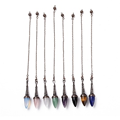 Mixed Stone Gemstone Dowsing Pendulums, with Red Copper Plated Brass Chains, Egg Charm, 250~255mm, Hole: 2mm