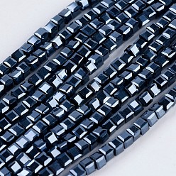 Hematite Plated Electroplate Glass Beads Strands, Full Plated, Faceted, Cube, Hematite Plated, 2~2.5x2~2.5x2~2.5mm, Hole: 0.5mm, about 195~200pcs/strand, 16.9~17.5 inch(43~44.5cm)