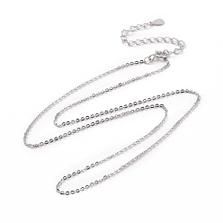 Platinum Rhodium Plated 925 Sterling Silver Cable Chains Necklace for Women, Platinum, 15.75 inch(40cm)