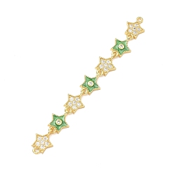 Лайм Латунные микрокристаллы с прозрачным кубическим цирконием 7 подвески-соединители в форме звезд, с эмалью, без свинца и без кадмия, стойки покрытие, долговечный, реальный 18 k позолоченный, желто-зеленые, 80 мм, отверстие : 1.2 мм