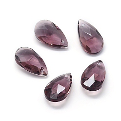 Rosy Brown Faceted Glass Pendants, Teardrop, Rosy Brown, 22x13x8.5mm, Hole: 1mm