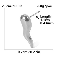 Серебро Чили 304 серьги-гвоздики из нержавеющей стали, серебряные, 28x7 мм