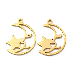 Real 14K Gold Plated 304 Stainless Steel Charms, Moon with Star Charm, Real 14K Gold Plated, 15x11x1mm, Hole: 1mm