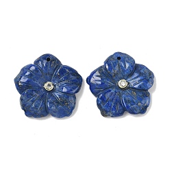 Ляпис-Лазурь Резные подвески из окрашенного натурального лазурита, подвески-цветы с латунной бабочкой из прозрачного кубического циркония, реальный 18 k позолоченный, долговечный, стойки покрытие, 30x30.5x6 мм, отверстие : 1.4 мм