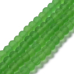 Lime Green Transparent Glass Beads Strands, Faceted, Frosted, Rondelle, Lime Green, 8mm, Hole: 1mm, about 65~68pcs/strand, 15.7~16.1 inch(40~41cm)