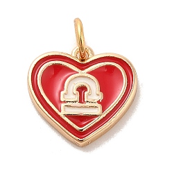 Libra Real 18K Gold Plated Brass Enamel Pendants, with Jump Ring, Heart with Constellation Charm, Libra, 12x13x1.5mm, Hole: 3.4mm