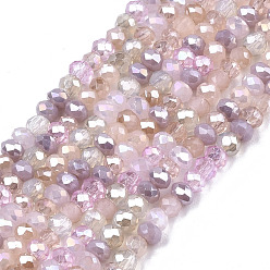 Pink Electroplate Glass Beads Strands, AB Color Plated, Faceted, Rondelle, Pink, 2mm, Hole: 0.7mm, about 188~198pcs/Strand, 12.60 inch~13.11 inch(32~33.3cm)