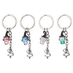 (52) Непрозрачная лаванда Подвеска из сплава и стекла на Хэллоуин, с железными кольцами, шляпы, разноцветные, 7.7 см