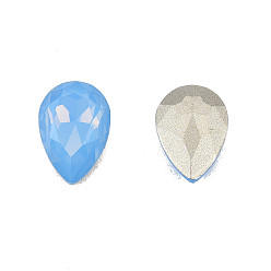 Sapphire K9 Glass Rhinestone Cabochons, Pointed Back & Back Plated, Faceted, Teardrop, Sapphire, 10x7x3.7mm