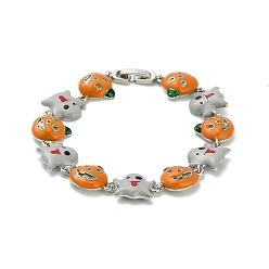 Платина Браслеты из латуни и эмали для женщин на Хэллоуин, тыква, без кадмия и без свинца, стойки покрытие, платина, 7-1/2 дюйм (19 см)