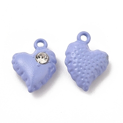 Lilac Spray Painted Alloy Pendants, with Rhinestone, Heart Charm, Lilac, 14x10x5mm, Hole: 1.2mm