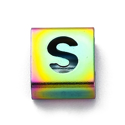 Letter S Ионное покрытие (ip) 304 квадратные подвески-слайдеры из нержавеющей стали, Радуга цветов, Письмо с, 9x8x4 мм, отверстие : 3.5x8.5 мм