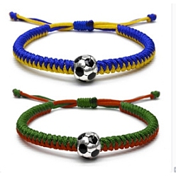 Mixed Color 2Pcs Baseball Braided Bead Bracelet, Wax Polyester Adjustable Bracelet, Mixed Color, Inner Diameter: 2-3/8 inch(6cm)