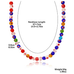 N2304-1 Round Bead Peach Heart Colorful Glass Beaded Necklace for Women with Lock Collarbone Chain