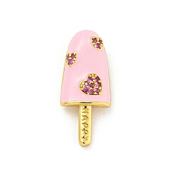 Pink Стойка металлическая латунная микропрофилированная кубическая циркония подвески, с эмалью, долговечный, без кадмия и без свинца, реальный 18 k позолоченный, мороженое, розовые, 25.5x10.5x7 мм, отверстие : 6.5x2.5 мм
