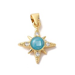 Темно-Голубой Стойки обшивки латунь кубического циркония подвески, с эмалью и ракушкой, долговечный, без свинца и без кадмия, реальный 18 k позолоченный, звезда, глубокое синее небо, 18x15x4 мм, отверстие : 5x4 мм