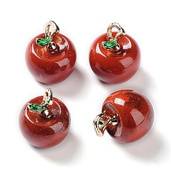 Red Jasper Natural Red Jasper Pendants, with Alloy Enamel Loops, Apple, for Teacher's Day, 16x14mm, Hole: 4x2mm