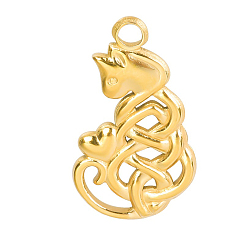 Golden 201 Stainless Steel Pendants, Cat with Heart Charm, Golden, 23x14x3mm, Hole: 2mm