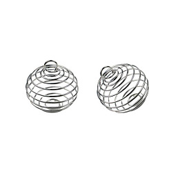 Silver Iron Spiral Bead Cage Pendants, Round Charm, Silver, 30x25mm, Hole: 5mm