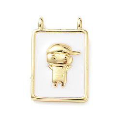 Human Rack Plating Brass Connector Charms, Rectangle Links with White Enamel, Lead Free & Cadmium Free, Long-Lasting Plated, Real 18K Gold Plated, Human, 18x11.5x2mm, Hole: 1.5mm