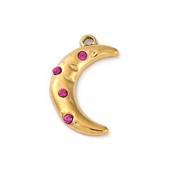 Роза 304 из нержавеющей стали горный хрусталь подвески, ионное покрытие (ip), луна, реальный 14 k позолоченный, роза, 22x13x3 мм, отверстие : 1.6 мм