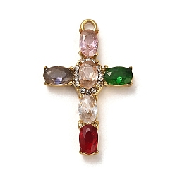 Colorful Real 18K Gold Plated 304 Stainless Steel Pendants, with Glass and Rhinestone, Cross, Colorful, 30x19x4mm, Hole: 2mm
