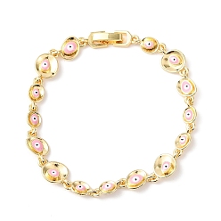 Pink Браслеты из латунной цепочки для женщин, злые глаза, с эмалью, реальный 18 k позолоченный, стойки покрытие, долговечный, без кадмия и без свинца, розовые, 7-1/2 дюйм (19.2 см)