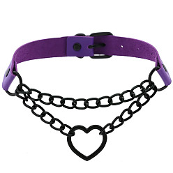 Blackheart Purple Fashionable Heart-shaped Black Chain Collar Necklace with Lock, PU Leather Material