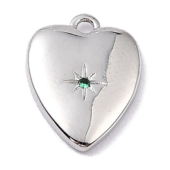 Sea Green Brass Micro Pave Cubic Zirconia Charms, Long-Lasting Plated, Heart with Star, Sea Green, 13x10x2mm, Hole: 1mm