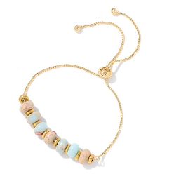 Имперская яшма Регулируемые браслеты-слайдеры из натуральной императорской яшмы в богемном стиле с бисером и металлической цепочкой-коробочкой, бусина : 8x5 mm