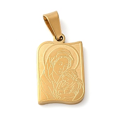 Golden Mother's Day Theme Vacuum Plating 304 Stainless Steel Pendants, Rectangle with Child & Mother Charms, Golden, 20x13x2mm, Hole: 6.5x3mm