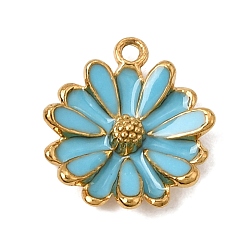 Azul Cielo 304 colgantes de esmalte de acero inoxidable, encantos de la flor, revestimiento de iones (ip), real 18 k chapado en oro, luz azul cielo, 15x13x3 mm, agujero: 1.2 mm