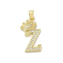 Letter Z Латунные микро проложить кубического циркония подвески, без кадмия и без свинца, реальный 18 k позолоченный, Письмо Z, 25x14x4 мм, отверстие : 5x3 мм