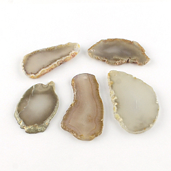 Gray Dyed Mixed Shape Natural Agate Gemstone Big Pendants, Gray, 39~85x26~62x5~6mm, Hole: 2mm