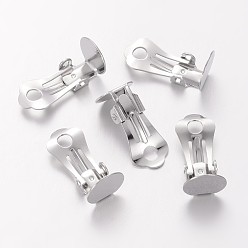 Platinum Brass Clip-on Earring Settings, Nickel Free, Platinum, 18.5x9.5x8mm, tray: 10x9.5mm