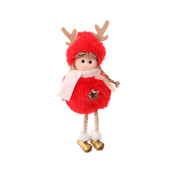 Red Cloth & Foam Angel Girl Doll with Star Pendant Decorations, for Christmas Tree Hanging Ornaments, Red, 150x60mm