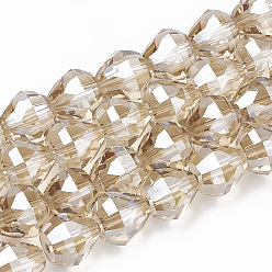 Wheat Electroplate Glass Beads Strands, Faceted, teardrop, Wheat, 9x9.5mm, Hole: 1.4mm, about 60pcs/strand, 23.1 inch