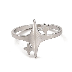 Stainless Steel Color 304 Stainless Steel Adjustable Ring, Star, Stainless Steel Color, US Size 6 1/4(16.7mm)