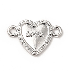 Stainless Steel Color Rack Plating Alloy Connector Charms, Heart Links with Word Love, Cadmium Free & Lead Free, Stainless Steel Color, 12.5x18.5x2mm, Hole: 1.8mm