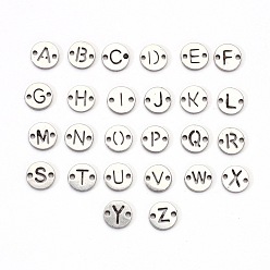 Letter A~Z 201 Stainless Steel Links, Laser Cut, Flat Round, Letter A~Z, 6x6x1mm, Hole: 0.8mm, about 26pcs/set