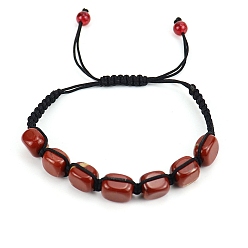 Red Jasper Natural Red Jasper Rectangle Braided Bead Bracelet, Adjustable Bracelet, Inner Diameter: 2-3/8 inch(6cm)