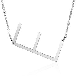 Letter E 201 Stainless Steel Initial Pendants Necklaces, with Cable Chains, Letter, Letter.E, 17.3~18.3 inch(44~46.5cm)x1.5mm, LetterE: 37.5x17.5x1mm