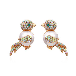 The main color Exaggerated Bird-Shaped Pearl Earrings with Rhinestones, Retro and Personalized Women's Ear Jewelry