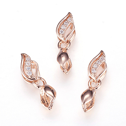 Розовый Позолоченный Долговечные латунные микропромывные кубические циркониевые льды, Настоящее розовое золото покрыто, 18 мм, отверстие : 2x4 мм, 10x6x3.5 мм, штифты : 0.7 мм