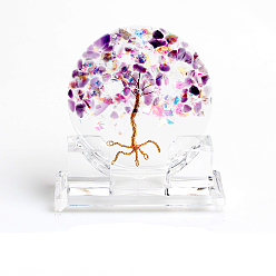 Amethyst Resin Tree of Life Home Display Decorations, with Natural Amethyst Chips Inside Ornaments, 130x110mm