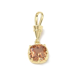 Marron Sablonneux Pendentifs en laiton zircon cubique pavé, charmes de pierre unique, charmes carrés, plaqué longue durée, crémaillère plaquage, sans plomb et sans cadmium, réel 18 k plaqué or, Sandy Brown, 31mm, Trou: 8x5mm