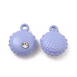 Lilac Spray Painted Alloy Pendants, with Rhinestone, Flat Round Charm, Lilac, 12x9.5x4.5mm, Hole: 1.2mm